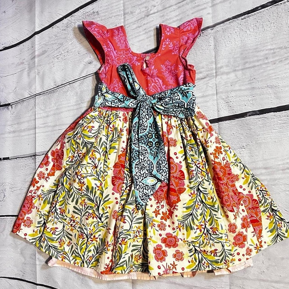 Hopscotch Designs Girls Dress Size M | Multicolor Floral Ruffle Sleeve - Picture 3 of 10